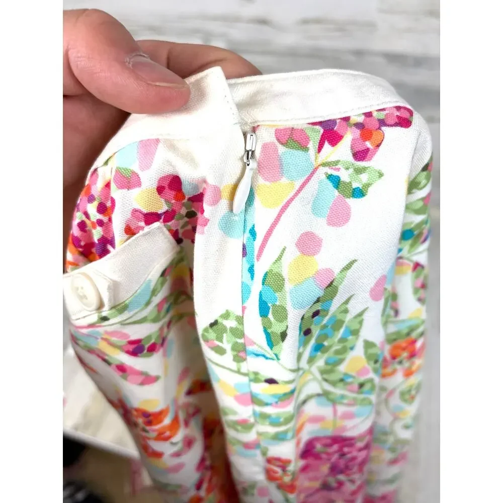 Talbots Womens 4 Petite White Pink Floral Pocket Tropical Stretch Mini Skirt NEW